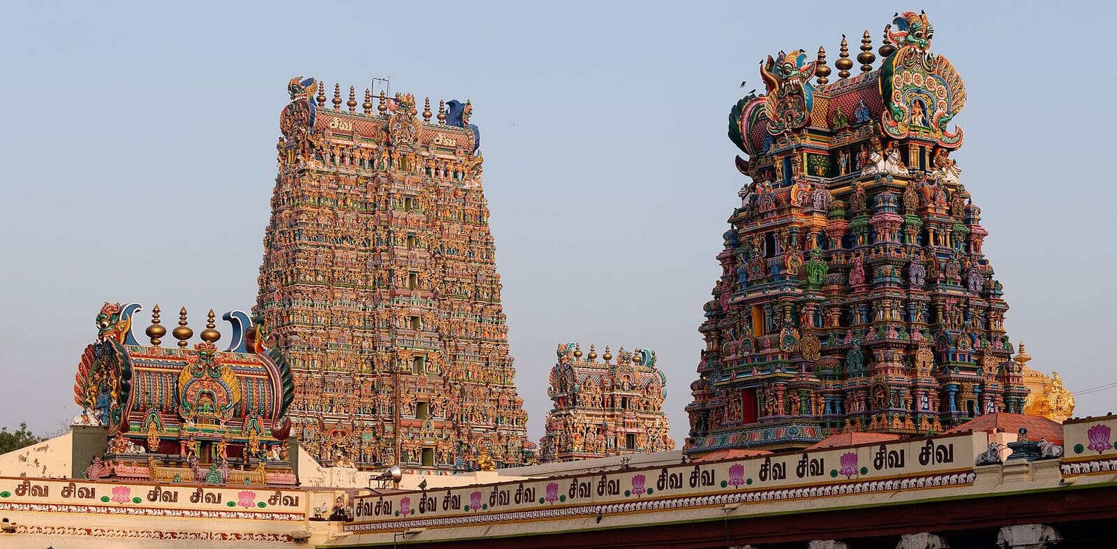 Brightly sculpted gopurams of the Meenakshi Amman temple, Madurai